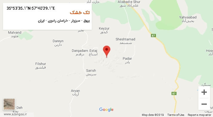 روستای تک خشک بر روی نقشه