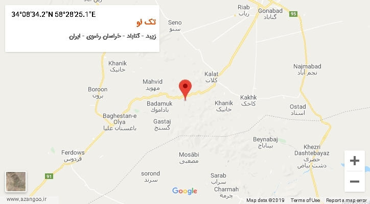 روستای تک لو بر روی نقشه