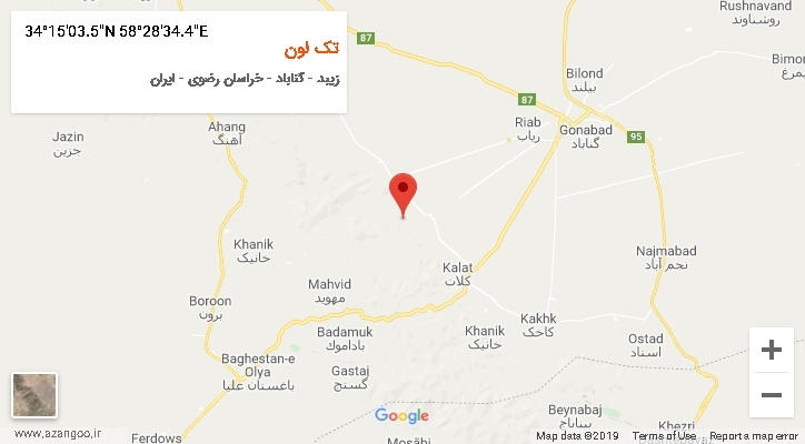 روستای تک لون بر روی نقشه