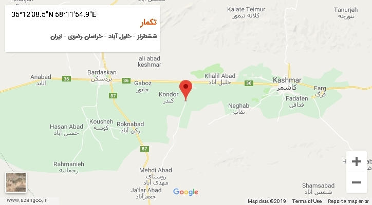 روستای تکمار بر روی نقشه