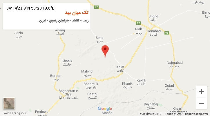 روستای تک میان بید بر روی نقشه