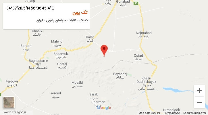 روستای تک پهن بر روی نقشه