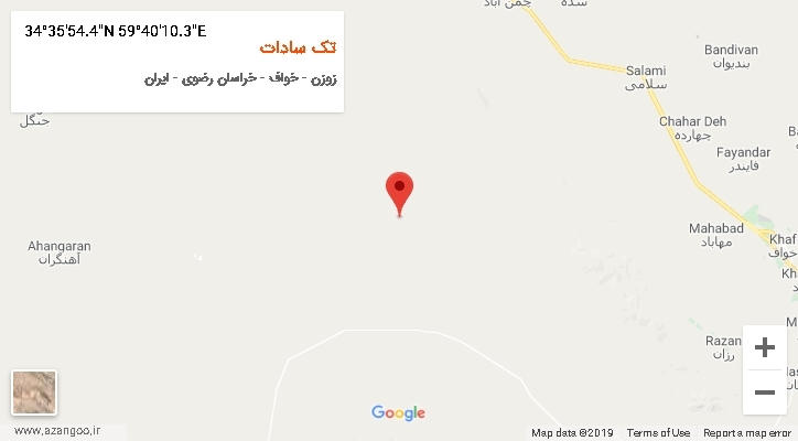 روستای تک سادات بر روی نقشه