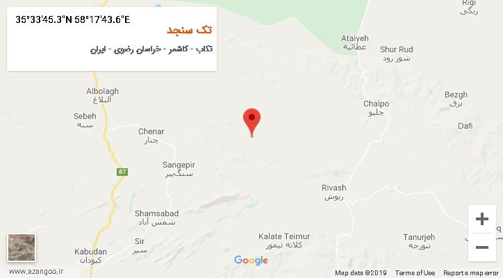 روستای تک سنجد بر روی نقشه