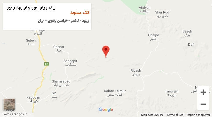روستای تک سنجد بر روی نقشه