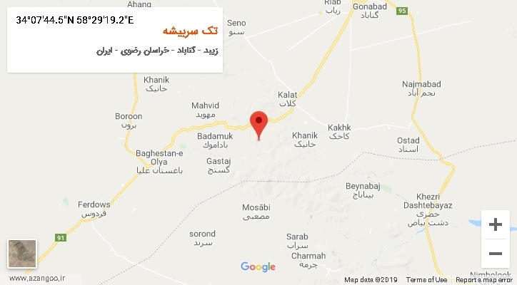 روستای تک سربیشه بر روی نقشه