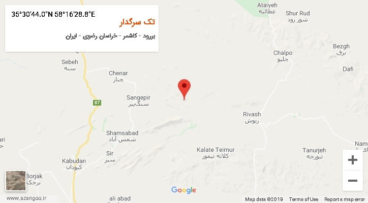 روستای تک سرگدار بر روی نقشه