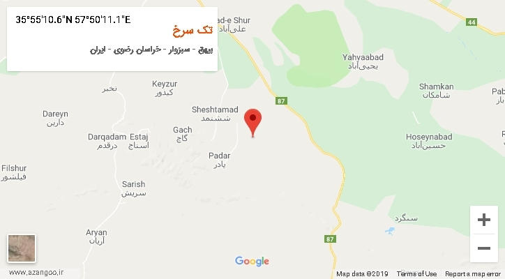 روستای تک سرخ بر روی نقشه