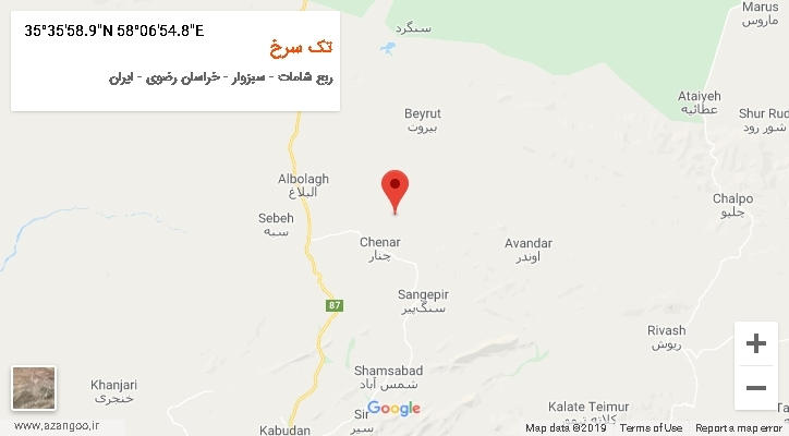 روستای تک سرخ بر روی نقشه