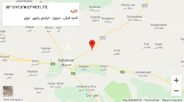روستای تکیه بر روی نقشه