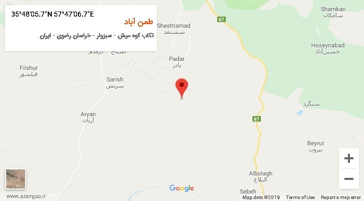روستای طمن آباد بر روی نقشه