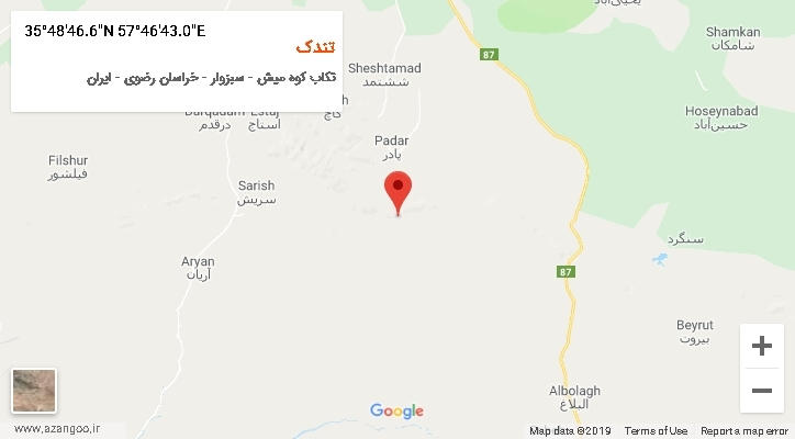 روستای تندک بر روی نقشه