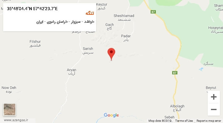 روستای تنگه بر روی نقشه