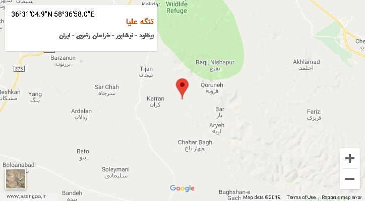 روستای تنگه علیا بر روی نقشه