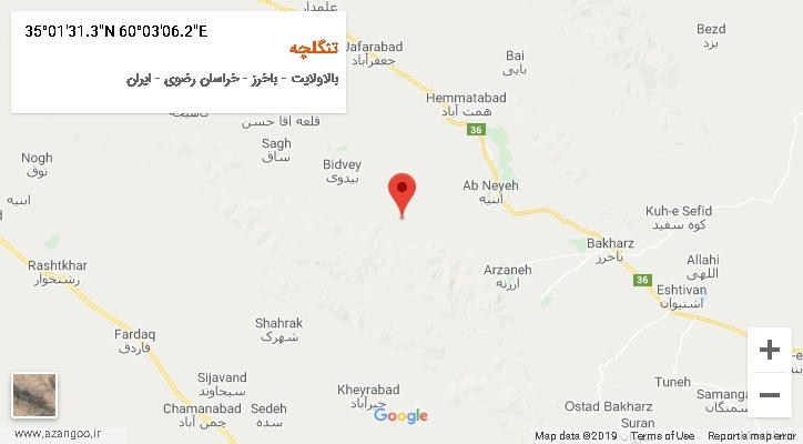روستای تنگلچه بر روی نقشه