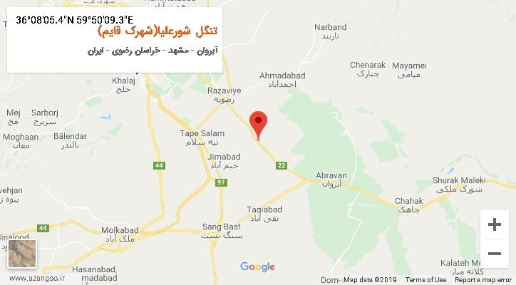 روستای تنگل شورعلیا(شهرک قایم) بر روی نقشه