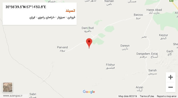 روستای تسبند بر روی نقشه