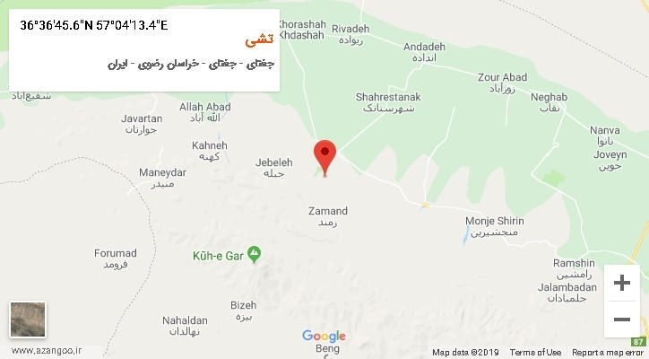 روستای تشی بر روی نقشه