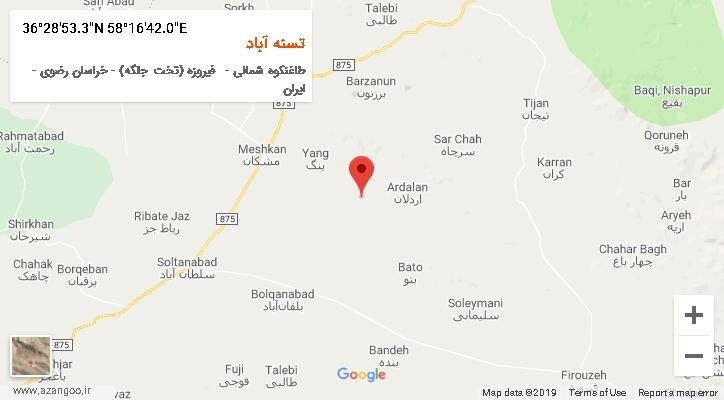 روستای تسنه آباد بر روی نقشه
