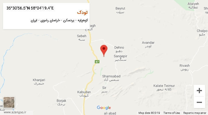روستای تودک بر روی نقشه
