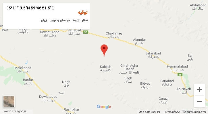 روستای توقیه بر روی نقشه