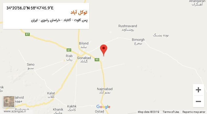 روستای توکل آباد بر روی نقشه