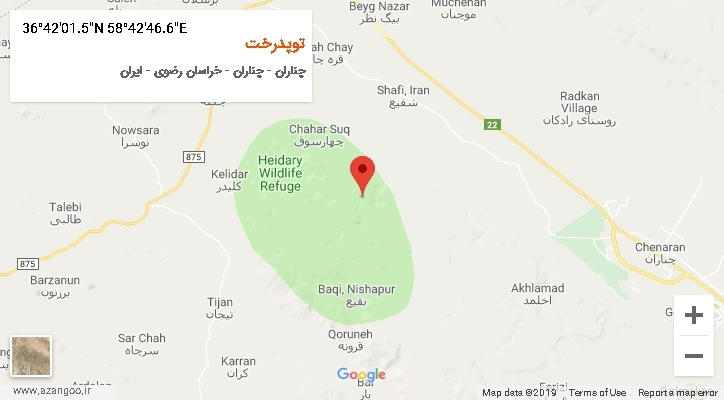 روستای توپدرخت بر روی نقشه