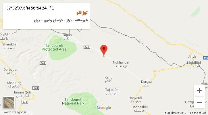 روستای توزانلو بر روی نقشه