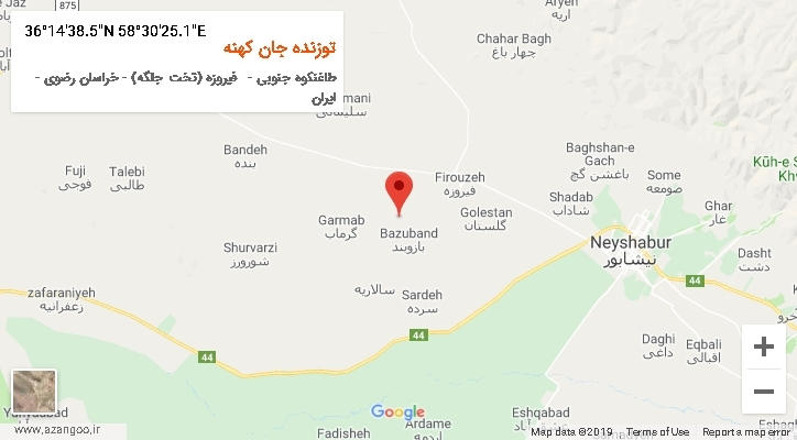 روستای توزنده جان کهنه بر روی نقشه