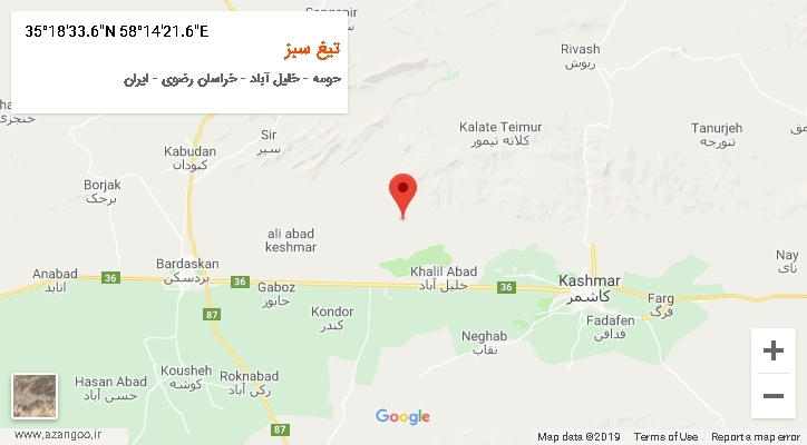 روستای تیغ سبز بر روی نقشه