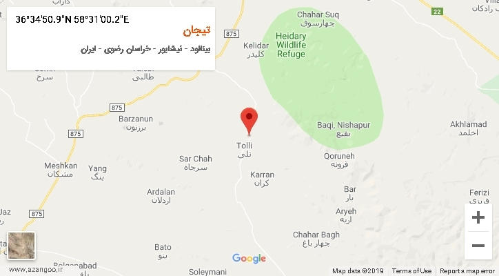 روستای تیجان بر روی نقشه