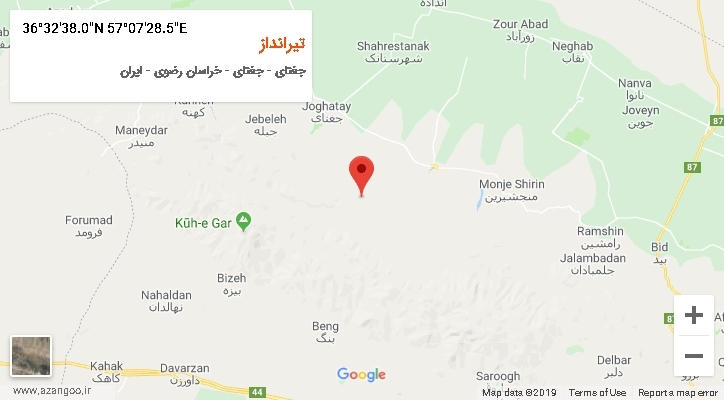روستای تیرانداز بر روی نقشه
