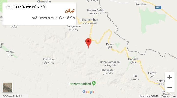 روستای تیرگان بر روی نقشه
