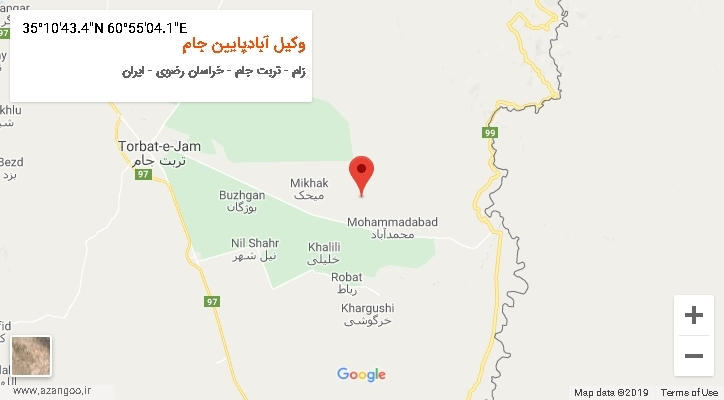 روستای وکیل آبادپایین جام بر روی نقشه