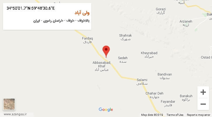 روستای ولی آباد بر روی نقشه