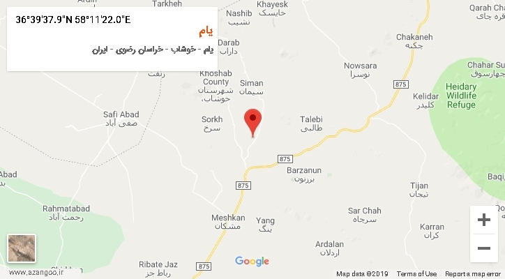 روستای یام بر روی نقشه
