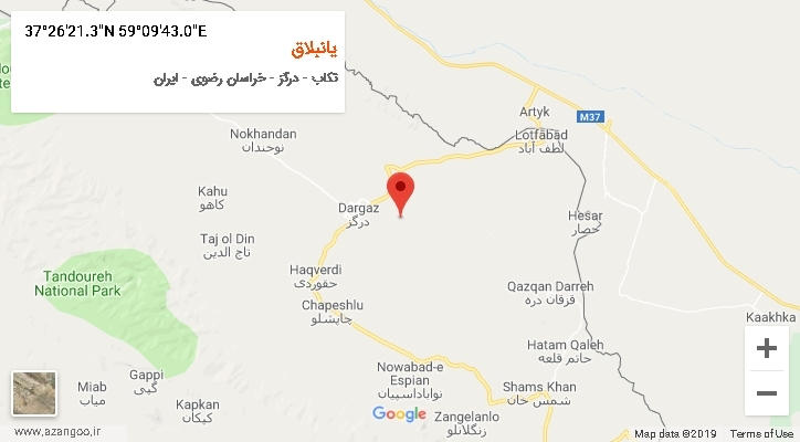 روستای یانبلاق بر روی نقشه