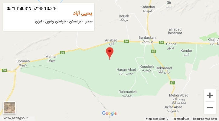 روستای یحیی آباد بر روی نقشه