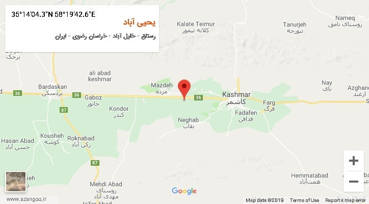 روستای یحیی آباد بر روی نقشه