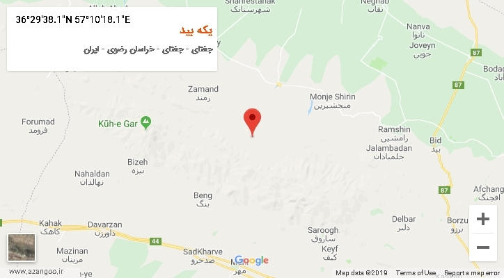 روستای یکه بید بر روی نقشه
