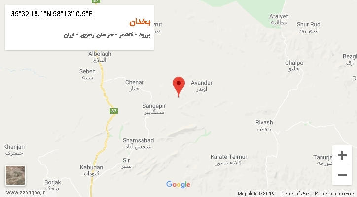 روستای یخدان بر روی نقشه