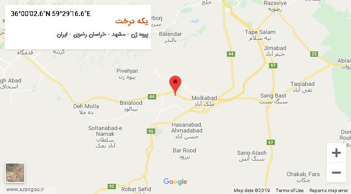 روستای یکه درخت بر روی نقشه