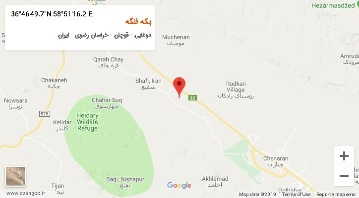 روستای یکه لنگه بر روی نقشه