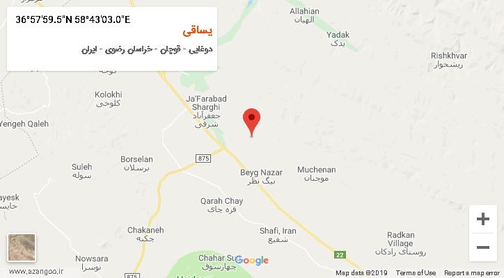 روستای یساقی بر روی نقشه