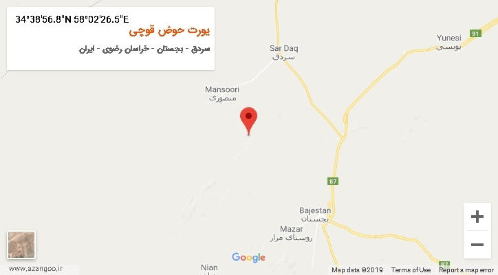 روستای یورت حوض قوچی بر روی نقشه