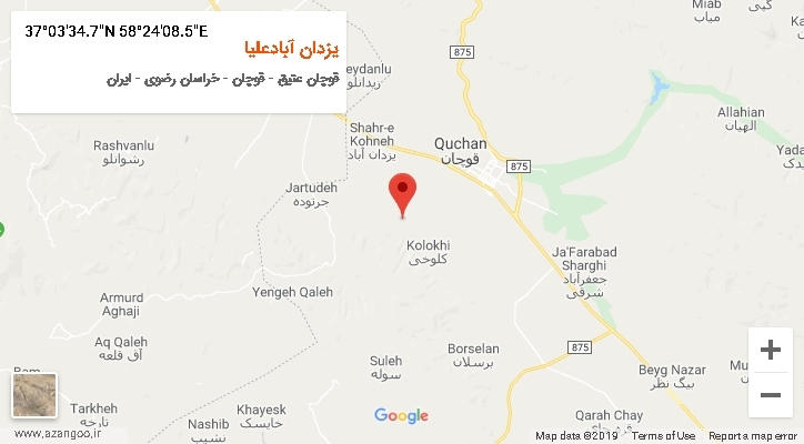 روستای یزدان آبادعلیا بر روی نقشه