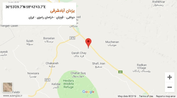 روستای یزدان آبادشرقی بر روی نقشه