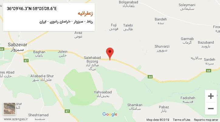روستای زعفرانیه بر روی نقشه