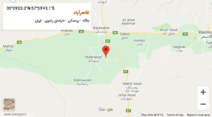 روستای ظاهرآباد بر روی نقشه