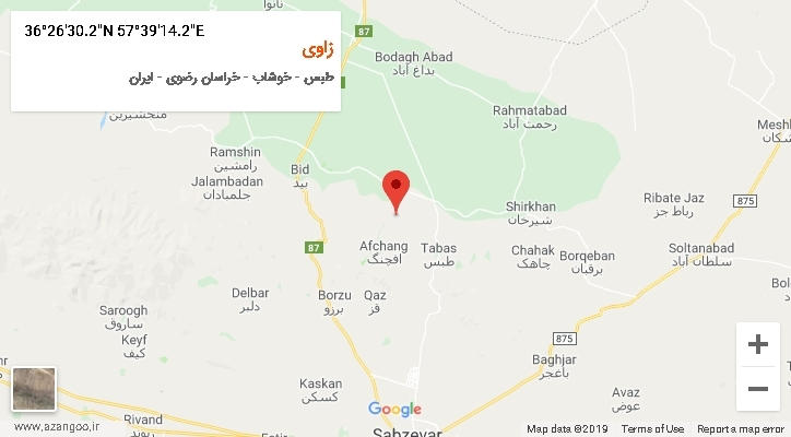 روستای زاوی بر روی نقشه